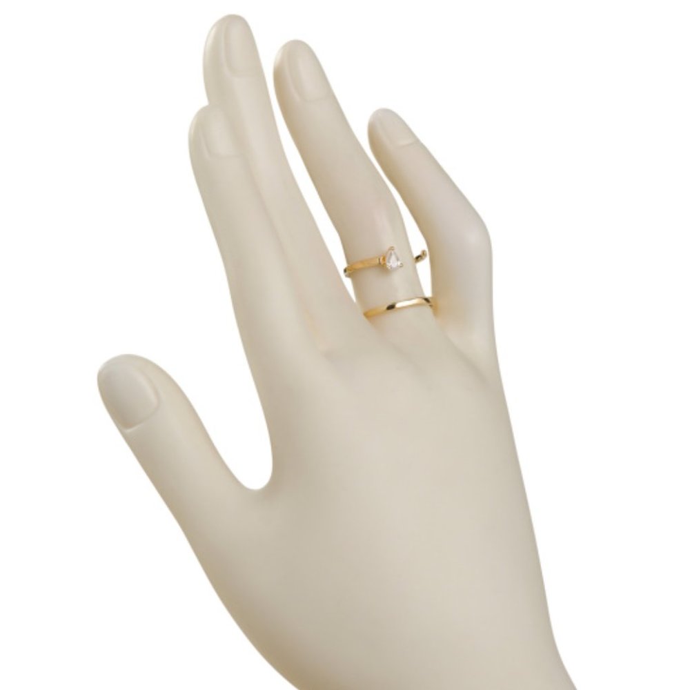 NEW SHASHI 18k Gold Plated Sterling Silver Pear Cz Two Row Semi Adjustable Ring - Picture 2 of 2